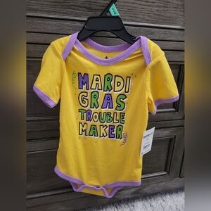NWT Mardi Gras Trouble Maker Yellow Baby Onesie with Purple Trim